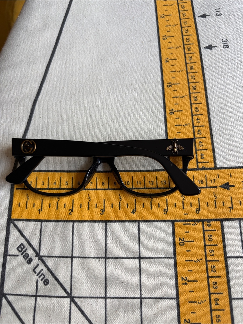 Gucci Black Resin Glasses with Gold Bee & GG Temple Accents